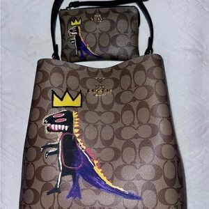 Coach x Jean-Michel Basquiat Town Bucket Bag in Signature Canvas w/ Dinosaur